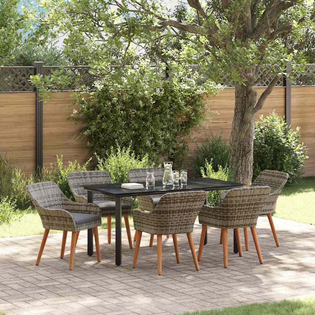 vidaXL Garden Dining Set with Cushion 7 pcs Grey Poly Rattan