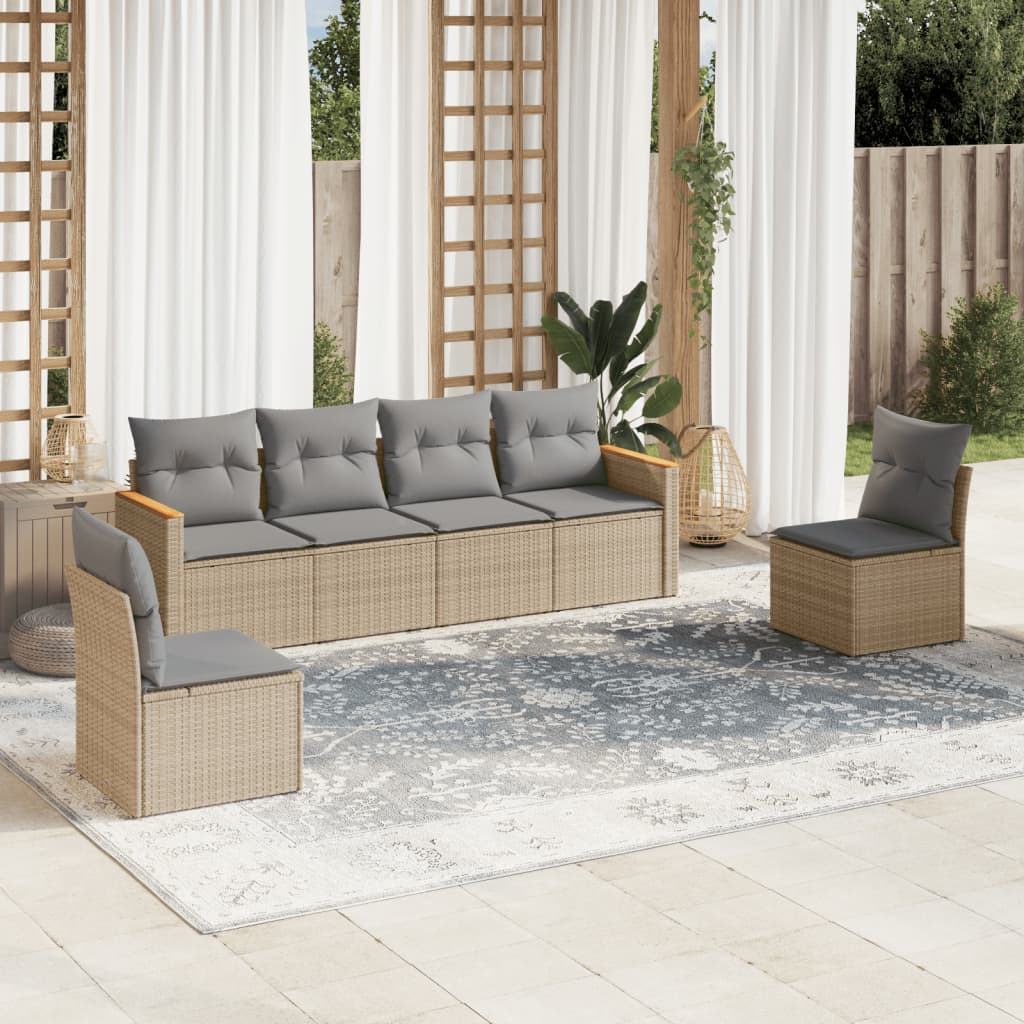 8721102459597_m_en_hd_1 vidaXL 6 Piece Garden Sofa Set with Cushions Beige Poly Rattan - Image 1