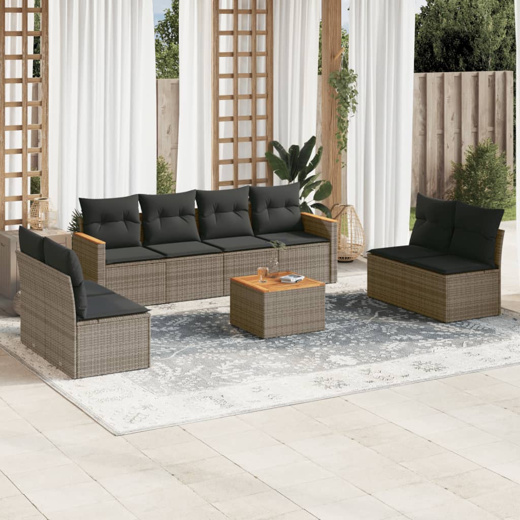 8721102459955_m_en_hd_1 vidaXL 9 Piece Garden Sofa Set with Cushions Grey Poly Rattan - Image 1