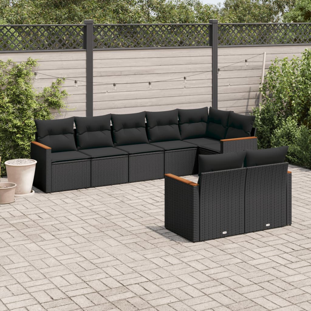 8721102462429_m_en_hd_1 vidaXL 8 Piece Garden Sofa Set with Cushions Black Poly Rattan - Image 1