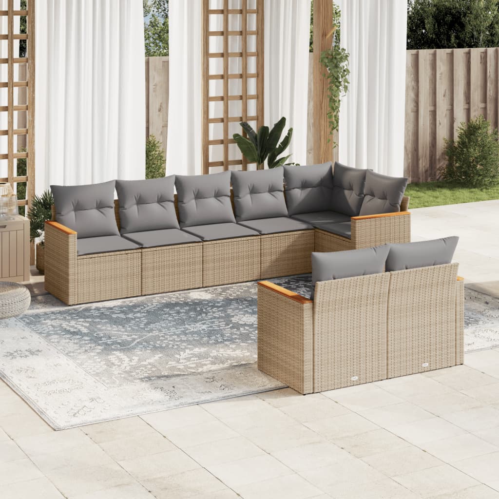 8721102462467_m_en_hd_1 vidaXL 8 Piece Garden Sofa Set with Cushions Beige Poly Rattan - Image 1