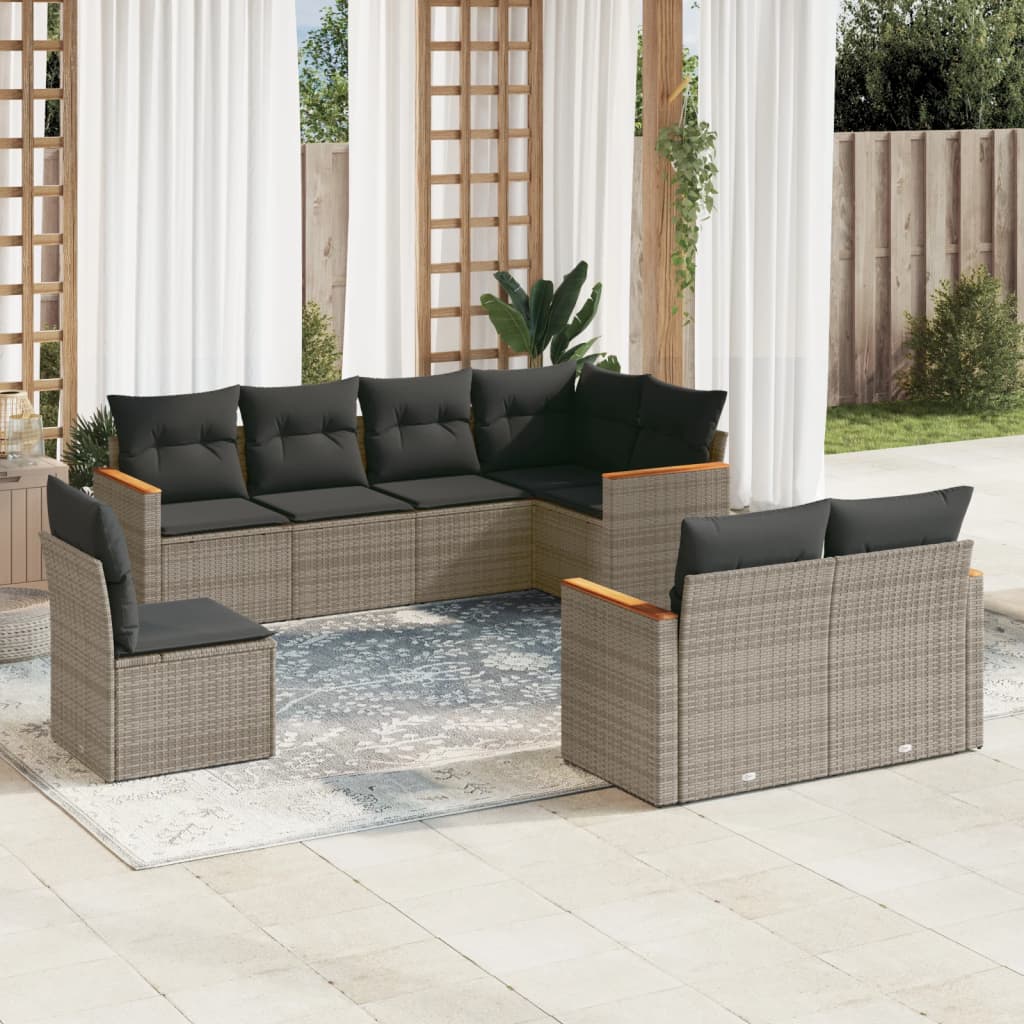 8721102462610_m_en_hd_1 vidaXL 8 Piece Garden Sofa Set with Cushions Grey Poly Rattan - Image 1