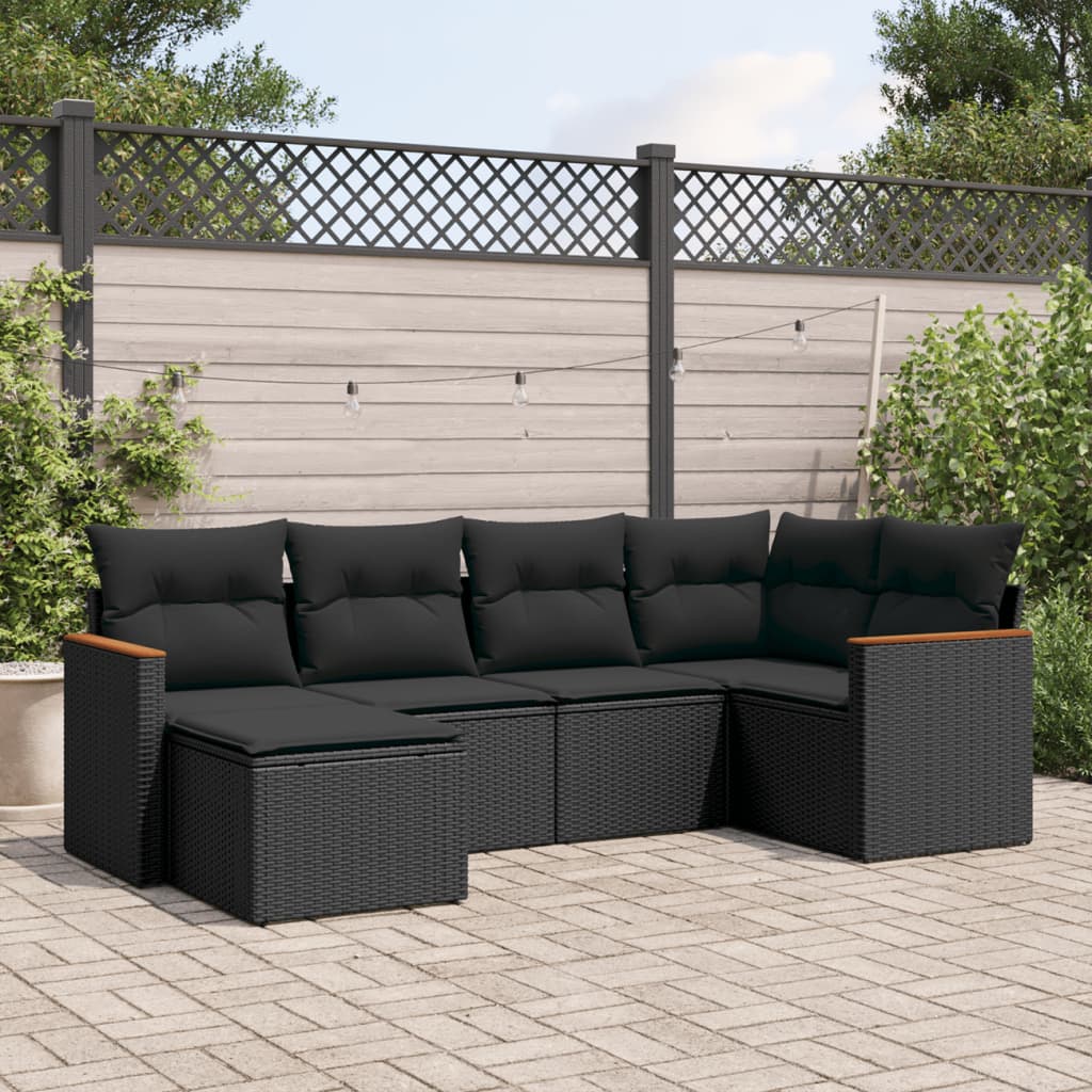 8721102462702_m_en_hd_1 vidaXL 6 Piece Garden Sofa Set with Cushions Black Poly Rattan - Image 1