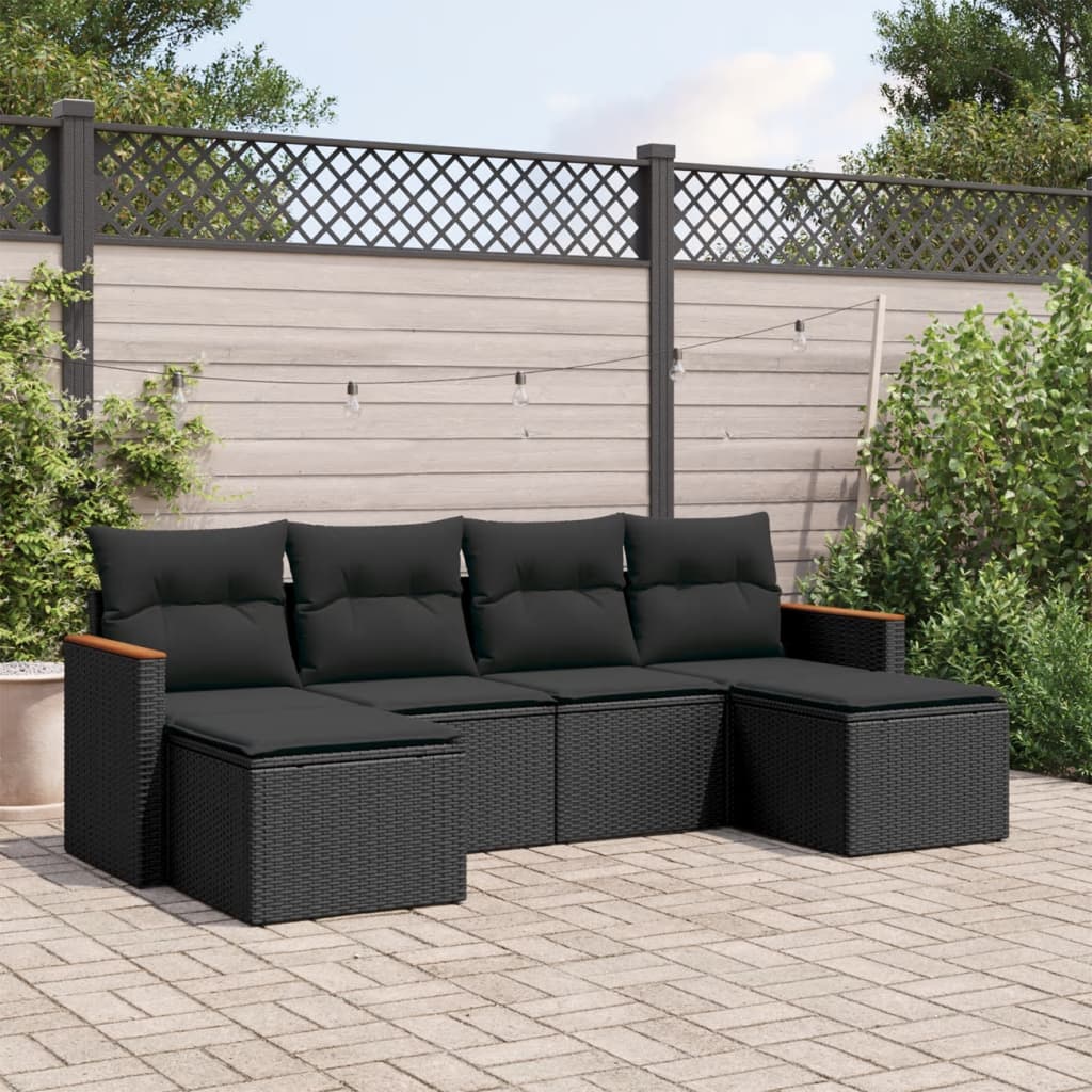 8721102463129_m_en_hd_1 vidaXL 6 Piece Garden Sofa Set with Cushions Black Poly Rattan - Image 1