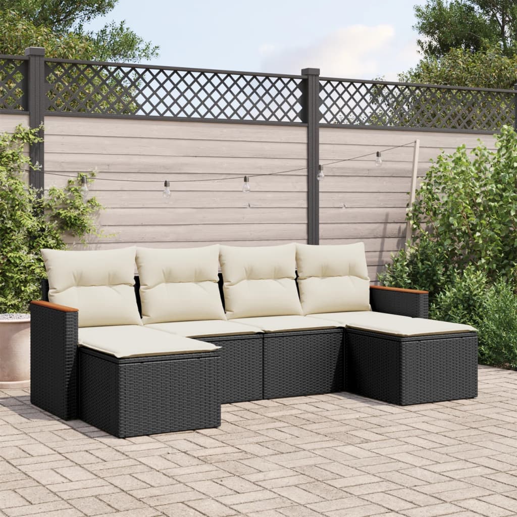 8721102463136_m_en_hd_1 vidaXL 6 Piece Garden Sofa Set with Cushions Black Poly Rattan - Image 1