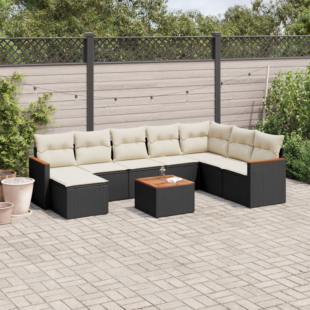 8721102463488_m_en_hd_1 vidaXL 9 Piece Garden Sofa Set with Cushions Black Poly Rattan - Image 1