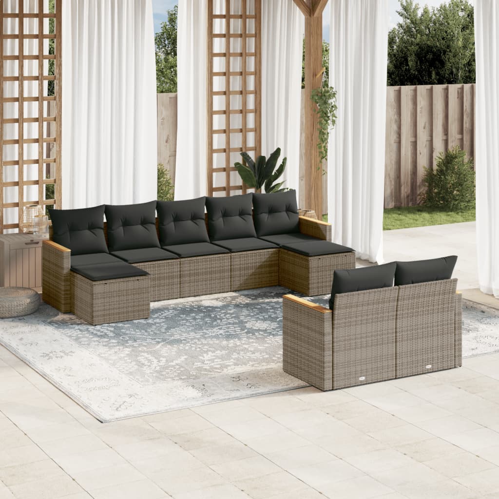 8721102464997_m_en_hd_1 vidaXL 9 Piece Garden Sofa Set with Cushions Grey Poly Rattan - Image 1