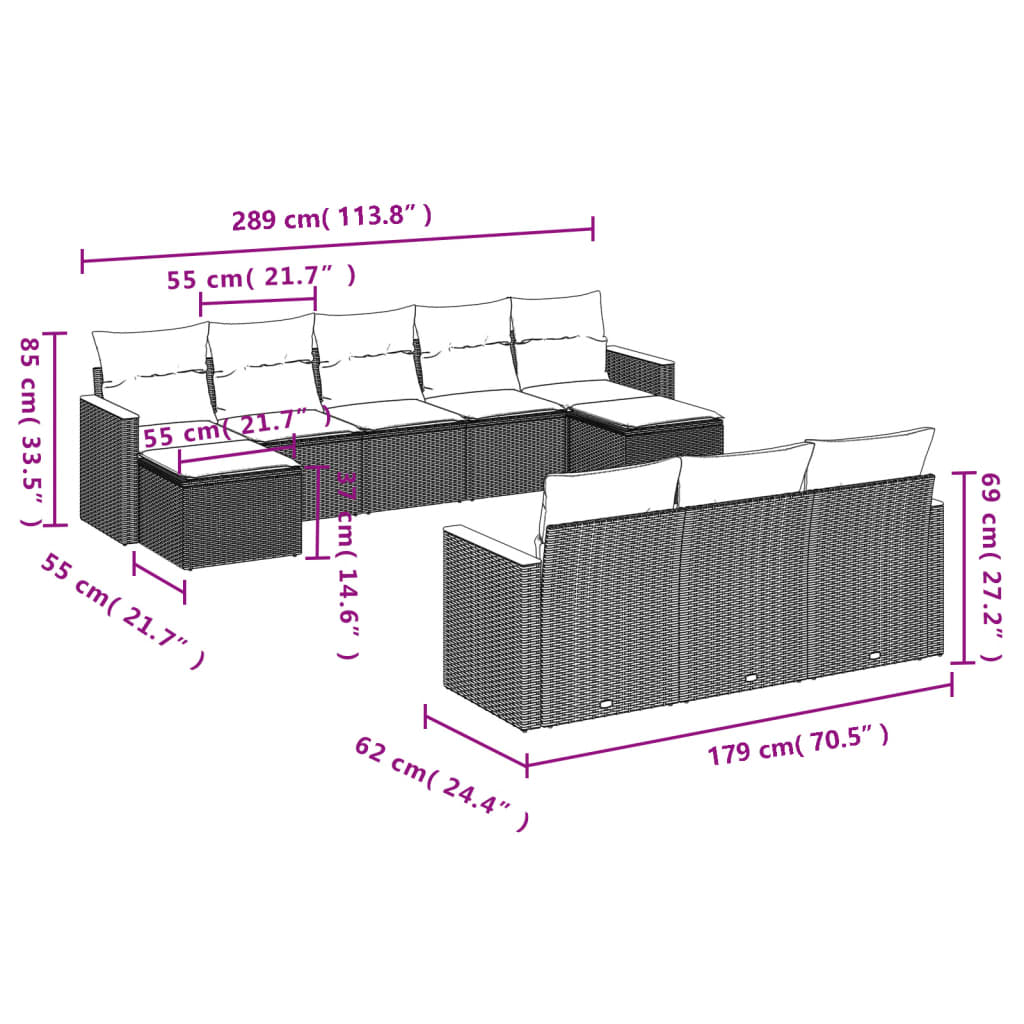 8721102465130_g_en_hd_1 vidaXL 10 Piece Garden Sofa Set with Cushions Grey Poly Rattan - Image 3