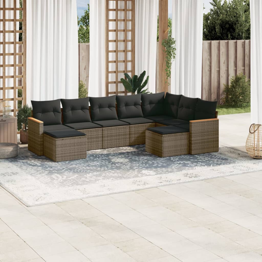 8721102466397_m_en_hd_1 vidaXL 9 Piece Garden Sofa Set with Cushions Grey Poly Rattan - Image 1