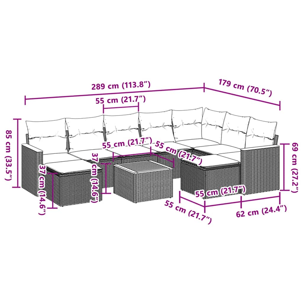 8721102466465_g_en_hd_1 vidaXL 10 Piece Garden Sofa Set with Cushions Grey Poly Rattan - Image 3