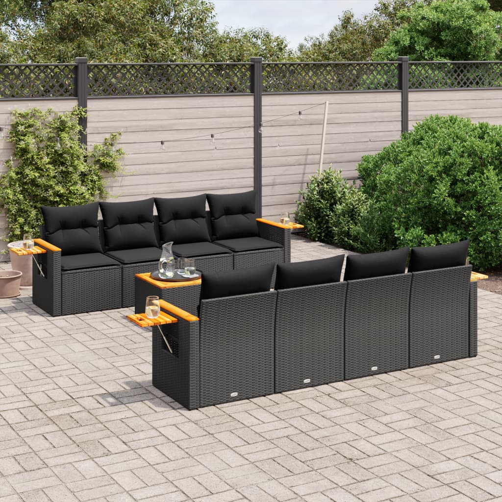 8721102467530_m_en_hd_1 vidaXL 9 Piece Garden Sofa Set with Cushions Black Poly Rattan - Image 1