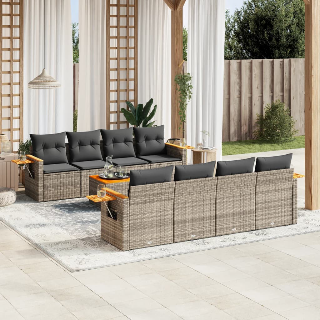 8721102467585_m_en_hd_1 vidaXL 9 Piece Garden Sofa Set with Cushions Grey Poly Rattan - Image 1