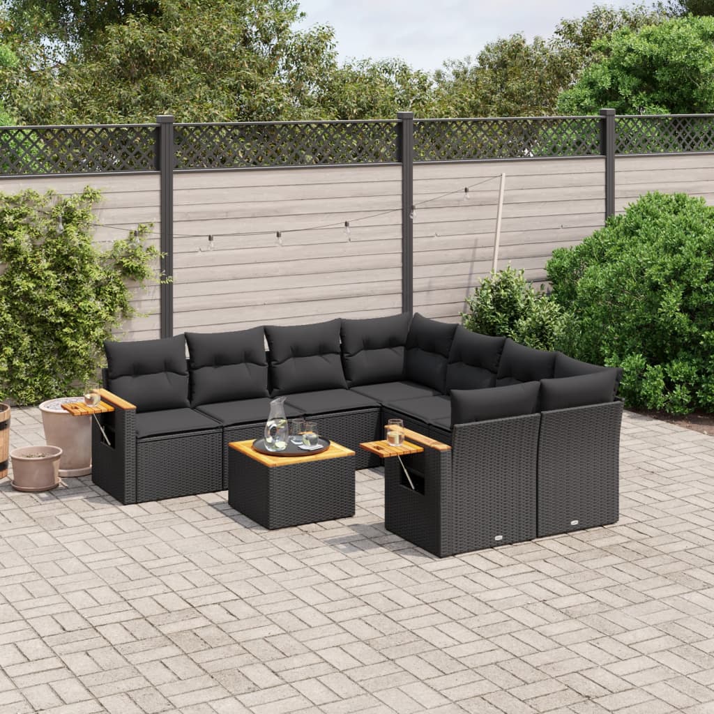 8721102467608_m_en_hd_1 vidaXL 9 Piece Garden Sofa Set with Cushions Black Poly Rattan - Image 1