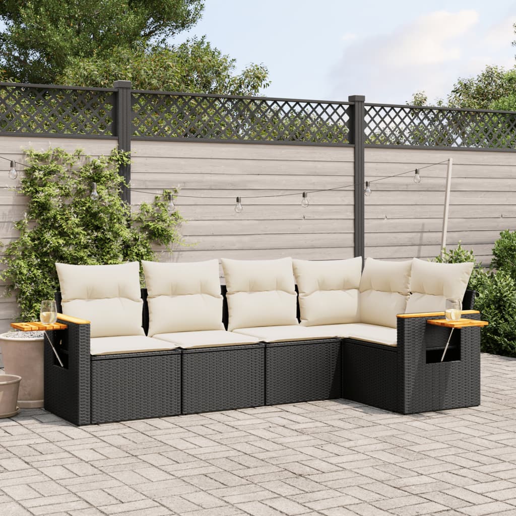 vidaXL 5 Piece Garden Sofa Set with Cushions Black Poly Rattan