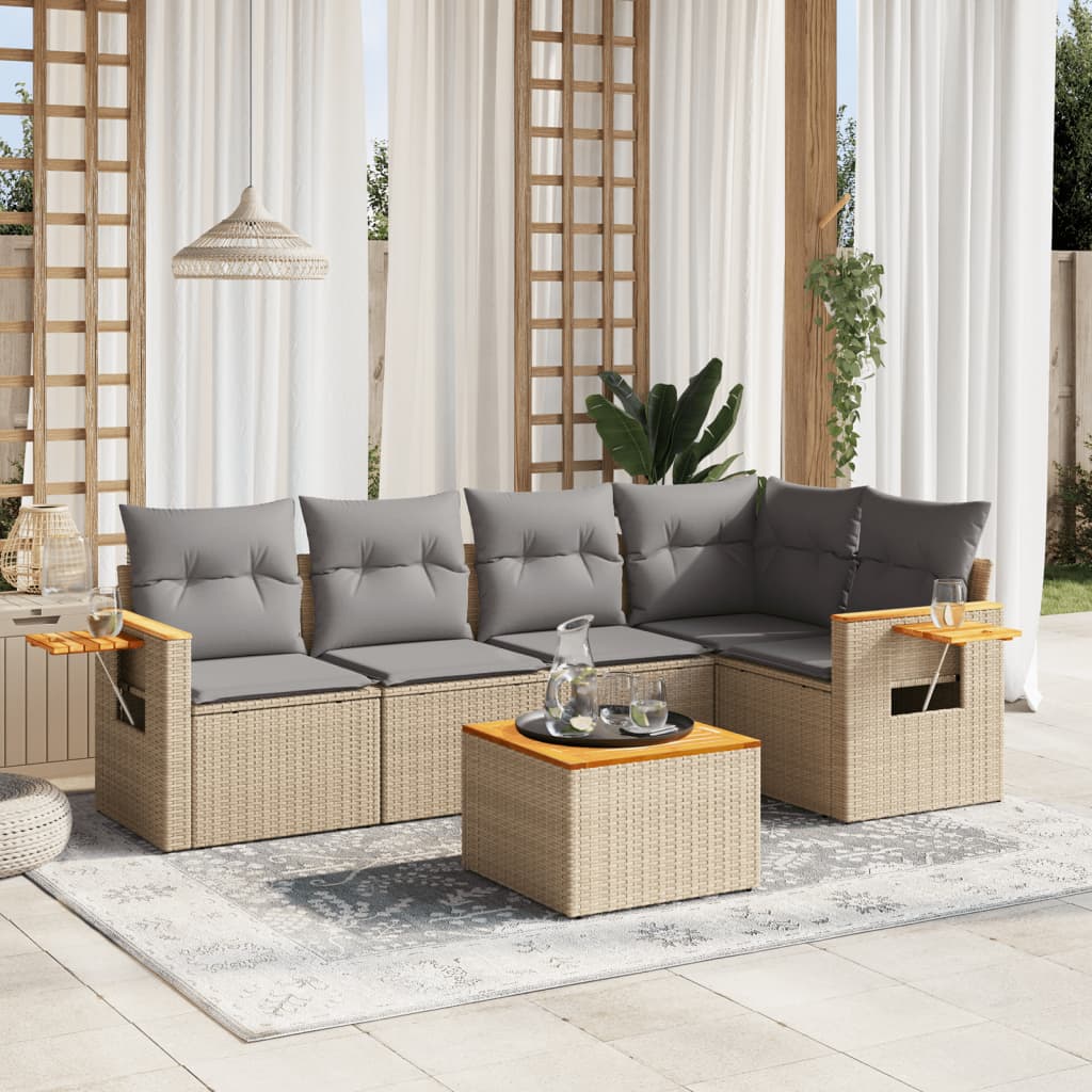 vidaXL 6 Piece Garden Sofa Set with Cushions Beige Poly Rattan