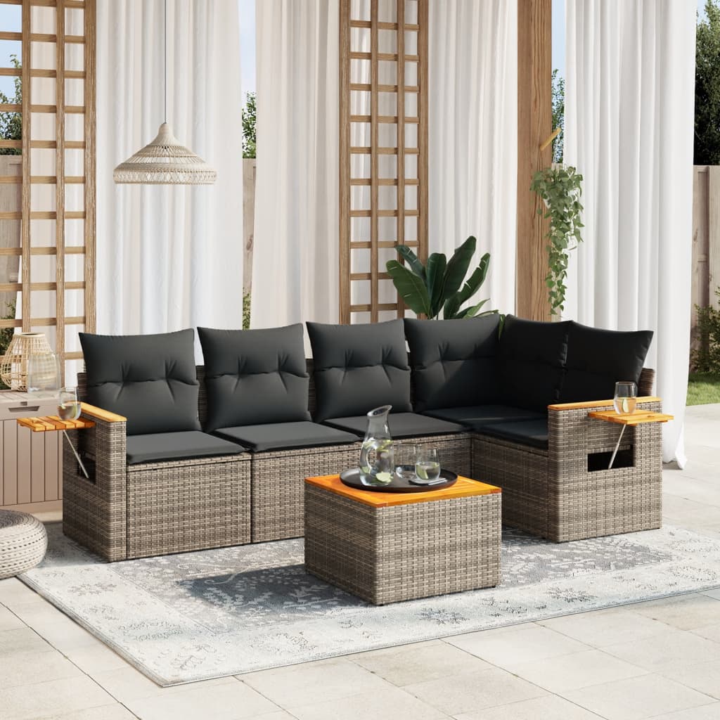 vidaXL 6 Piece Garden Sofa Set with Cushions Grey Poly Rattan