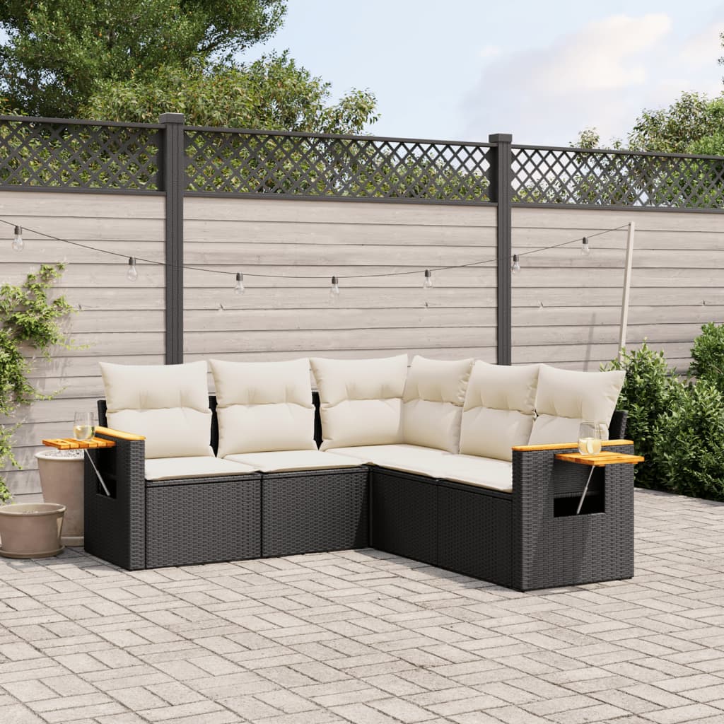 vidaXL 5 Piece Garden Sofa Set with Cushions Black Poly Rattan