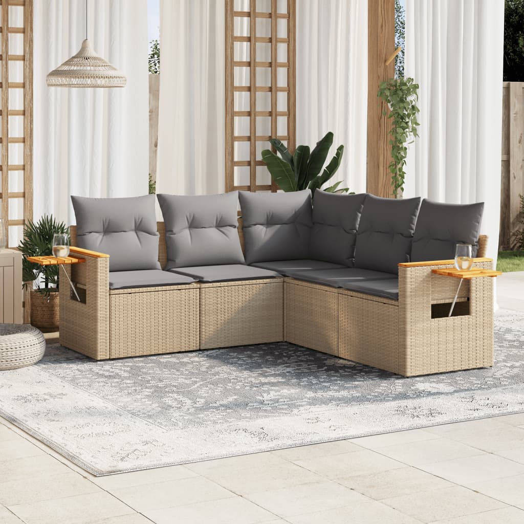 vidaXL 5 Piece Garden Sofa Set with Cushions Beige Poly Rattan