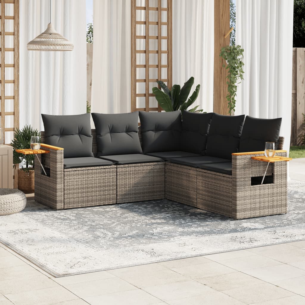 vidaXL 5 Piece Garden Sofa Set with Cushions Grey Poly Rattan