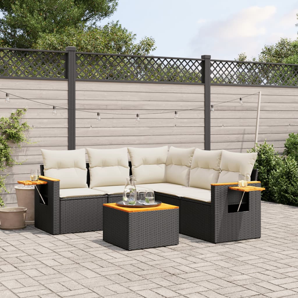 8721102469015_m_en_hd_1 vidaXL 6 Piece Garden Sofa Set with Cushions Black Poly Rattan - Image 1