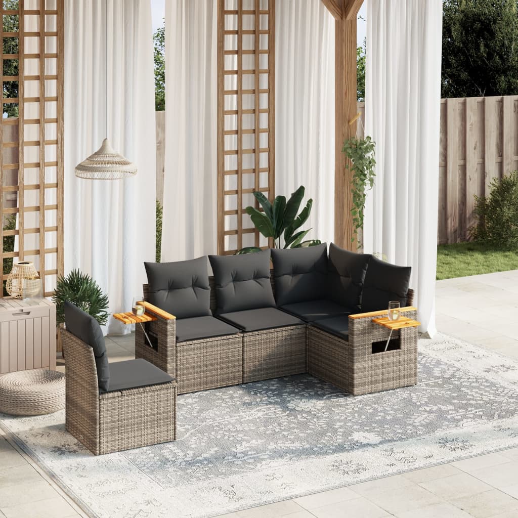 8721102469121_m_en_hd_1 vidaXL 5 Piece Garden Sofa Set with Cushions Grey Poly Rattan - Image 1