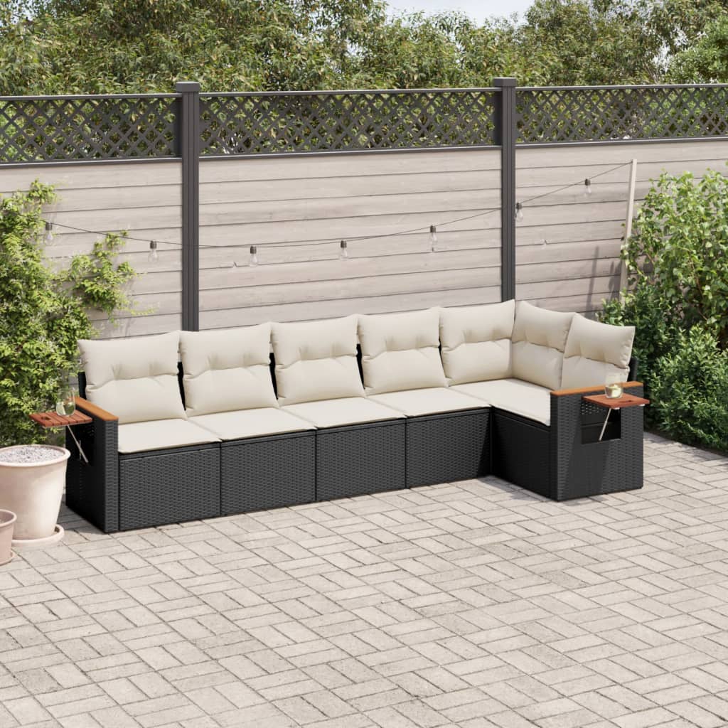 vidaXL 6 Piece Garden Sofa Set with Cushions Black Poly Rattan