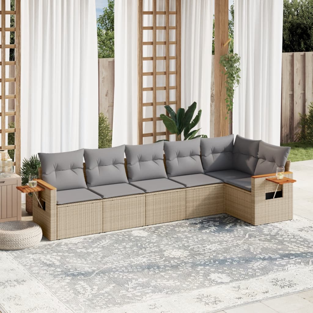 vidaXL 6 Piece Garden Sofa Set with Cushions Beige Poly Rattan