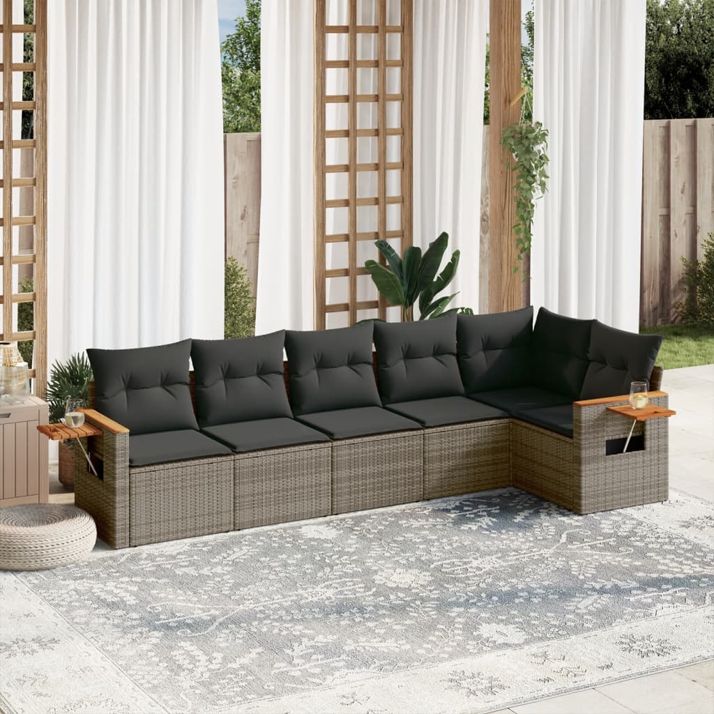 vidaXL 6 Piece Garden Sofa Set with Cushions Grey Poly Rattan