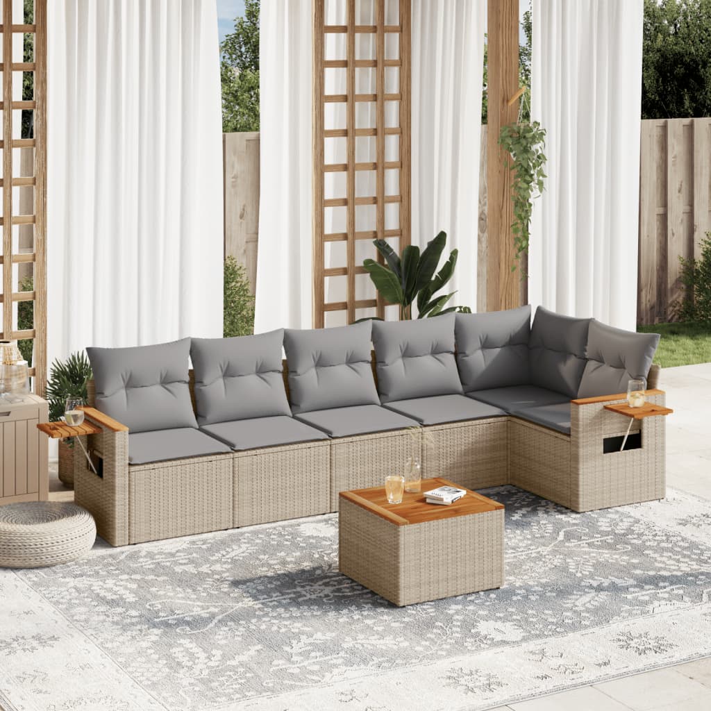vidaXL 7 Piece Garden Sofa Set with Cushions Beige Poly Rattan