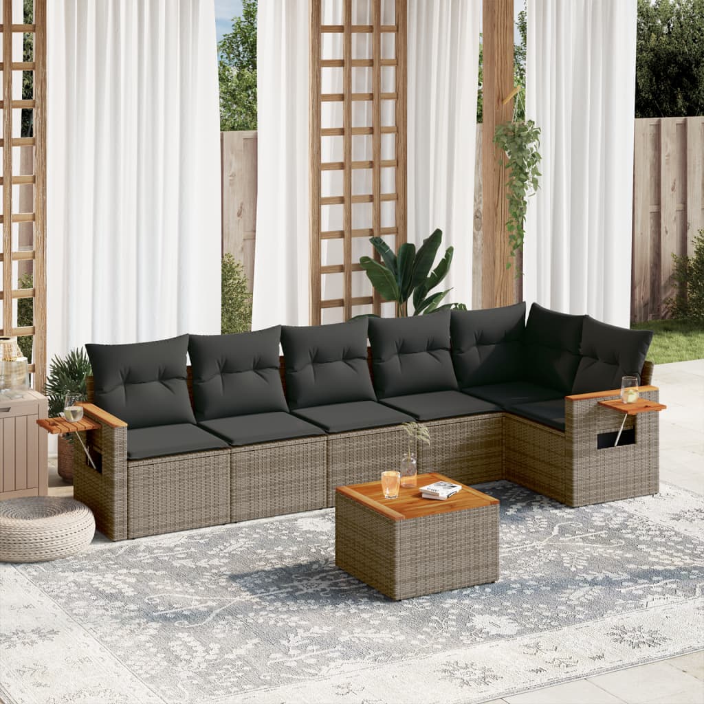vidaXL 7 Piece Garden Sofa Set with Cushions Grey Poly Rattan