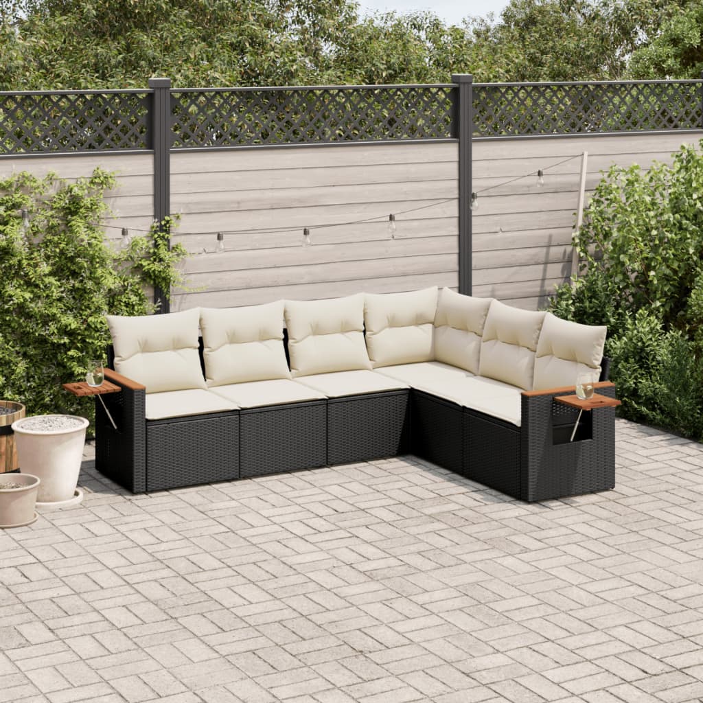 vidaXL 6 Piece Garden Sofa Set with Cushions Black Poly Rattan