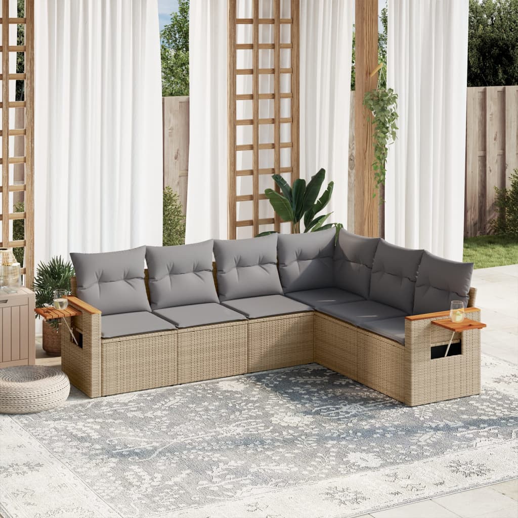vidaXL 6 Piece Garden Sofa Set with Cushions Beige Poly Rattan