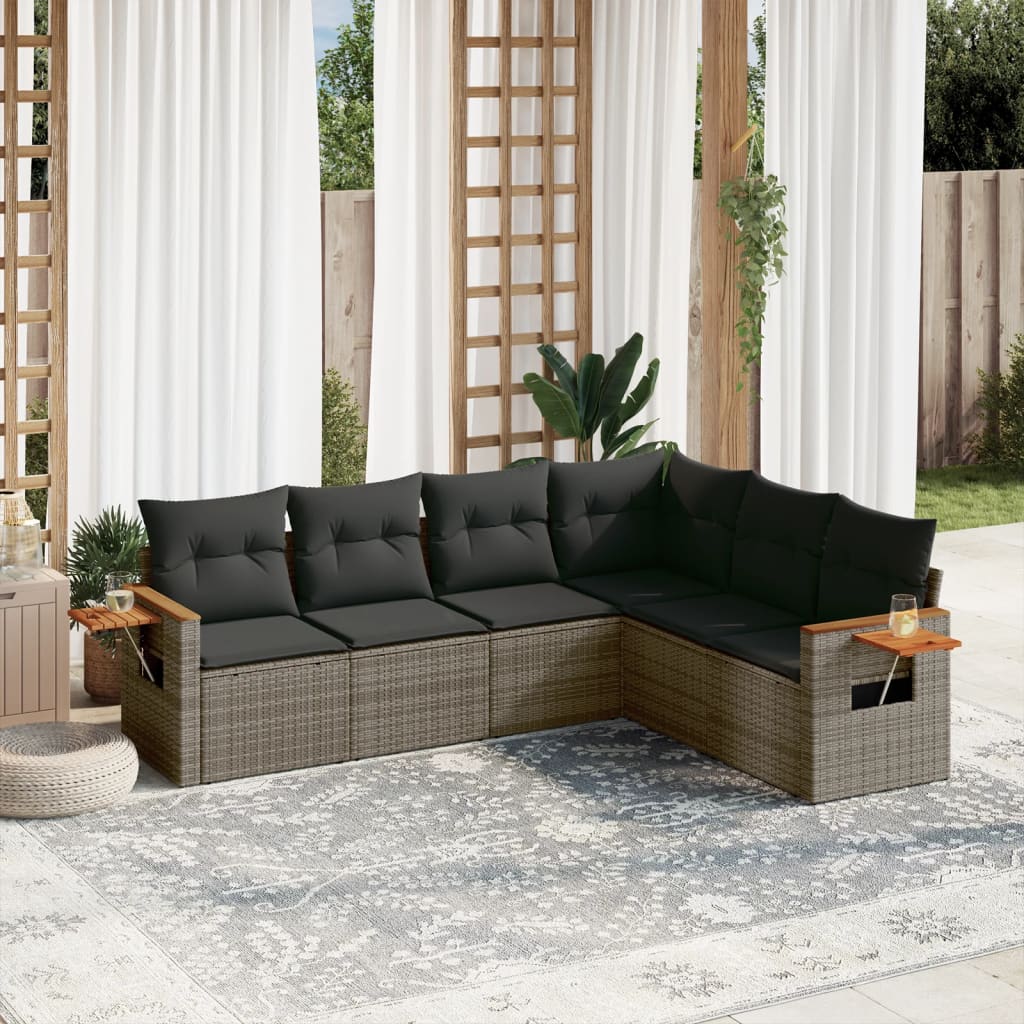 vidaXL 6 Piece Garden Sofa Set with Cushions Grey Poly Rattan