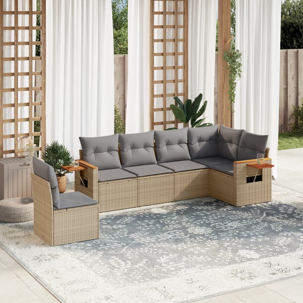 8721102469534_m_en_hd_1 vidaXL 6 Piece Garden Sofa Set with Cushions Beige Poly Rattan - Image 1