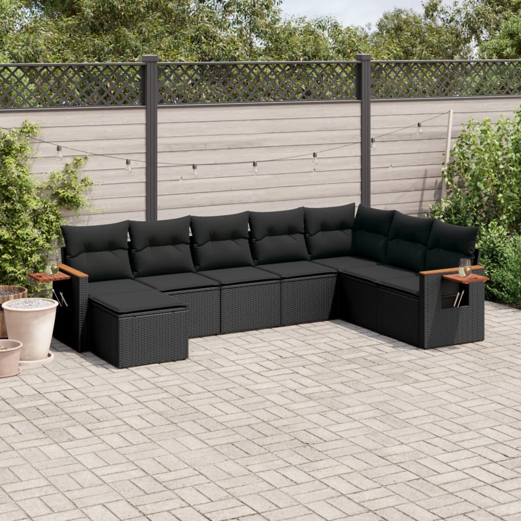 8721102471803_m_en_hd_1 vidaXL 8 Piece Garden Sofa Set with Cushions Black Poly Rattan - Image 1