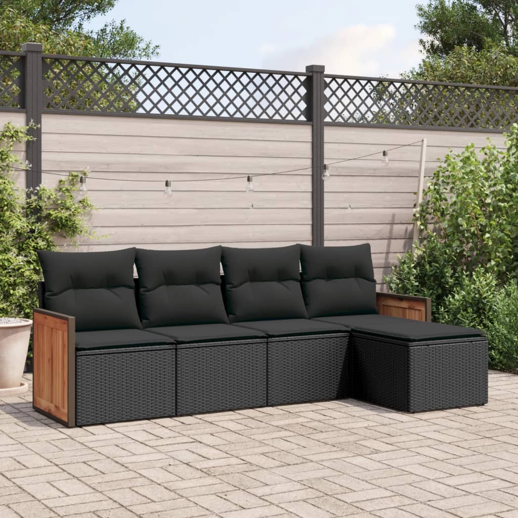 8721102476914_m_en_hd_1 vidaXL 5 Piece Garden Sofa Set with Cushions Black Poly Rattan - Image 1