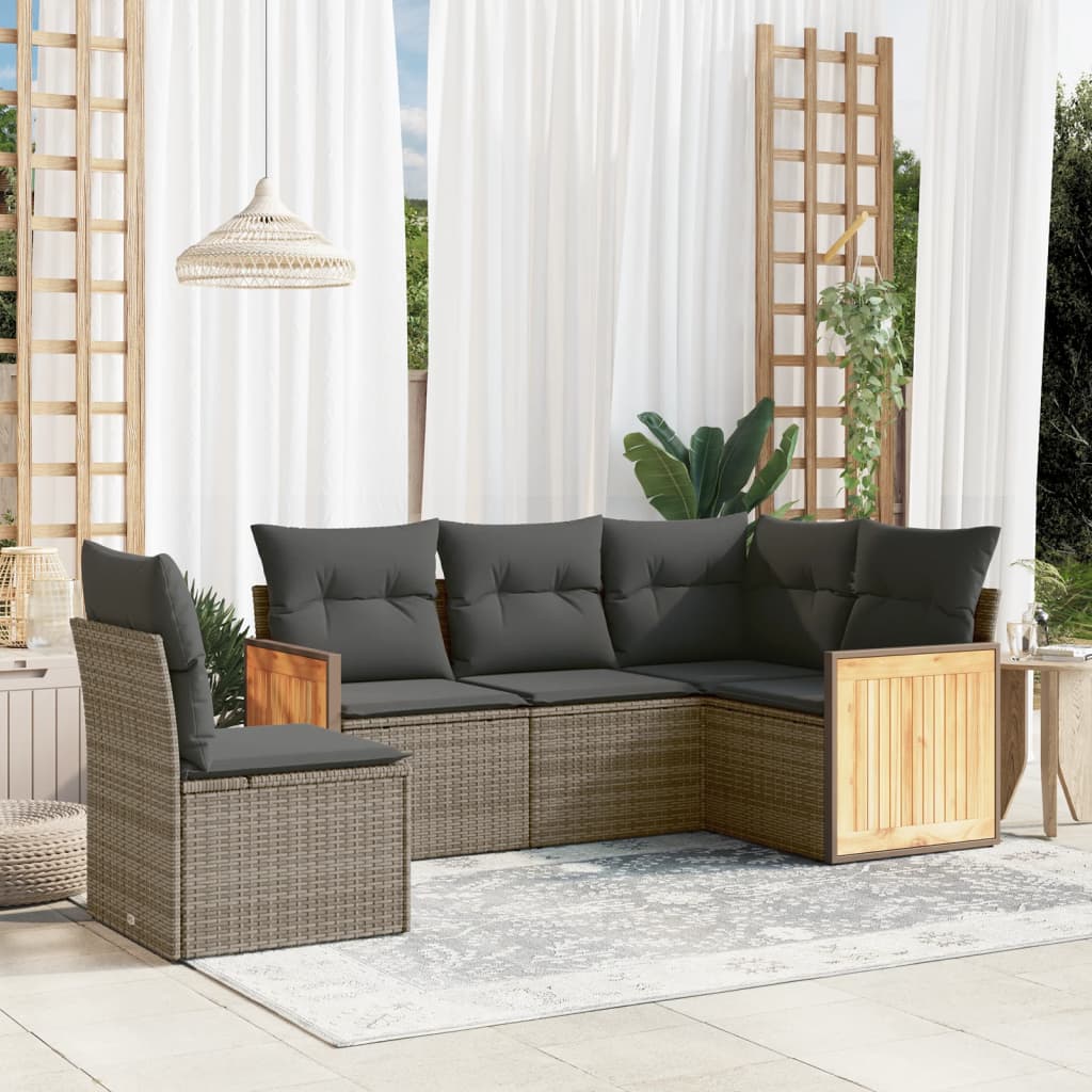 8721102477522_m_en_hd_1 vidaXL 5 Piece Garden Sofa Set with Cushions Grey Poly Rattan - Image 1