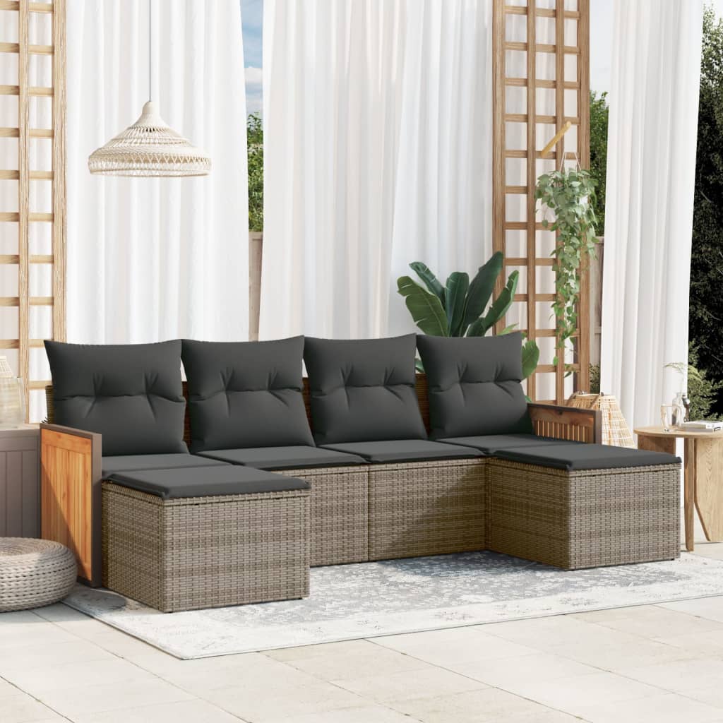 8721102479977_m_en_hd_1 vidaXL 6 Piece Garden Sofa Set with Cushions Grey Poly Rattan - Image 1