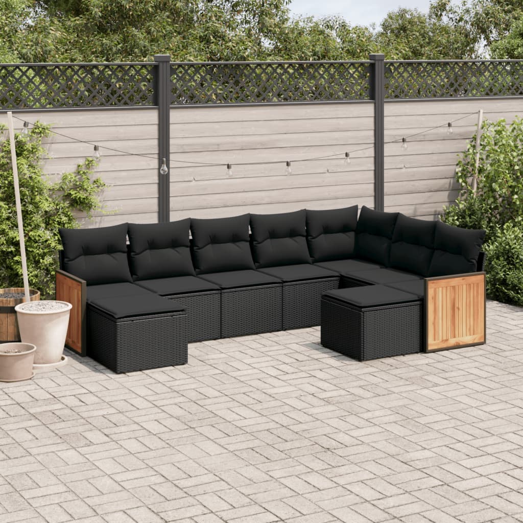 8721102483141_m_en_hd_1 vidaXL 9 Piece Garden Sofa Set with Cushions Black Poly Rattan - Image 1
