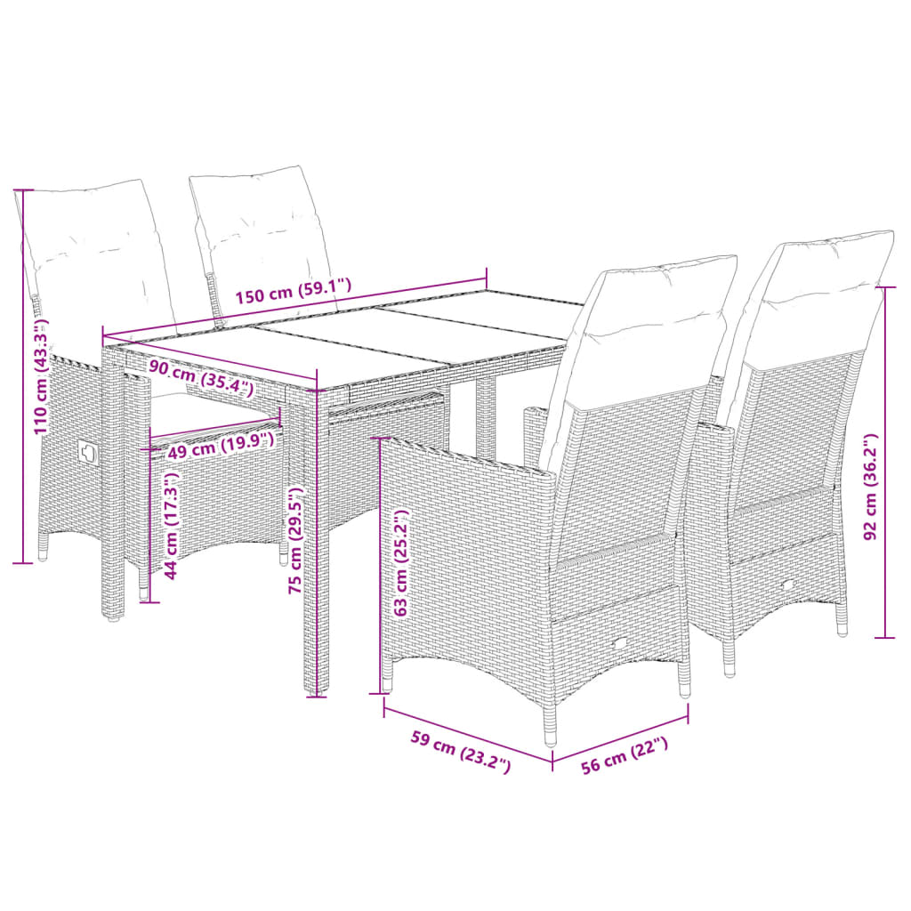 8721102484087_g_en_hd_5 vidaXL 5 Piece Garden Dining Set with Cushions Black Poly Rattan - Image 7