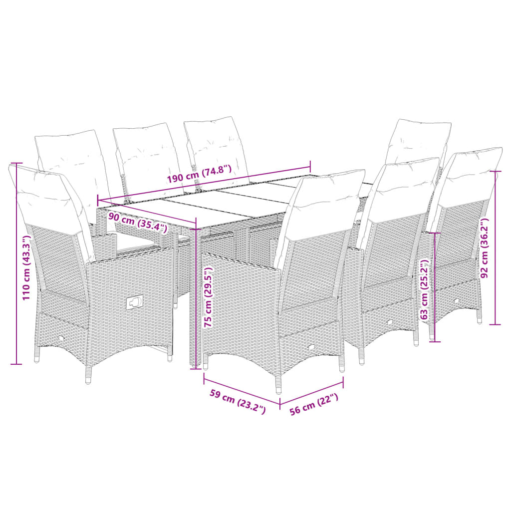 8721102484575_g_en_hd_7 vidaXL 9 Piece Garden Dining Set with Cushions Grey Poly Rattan - Image 9