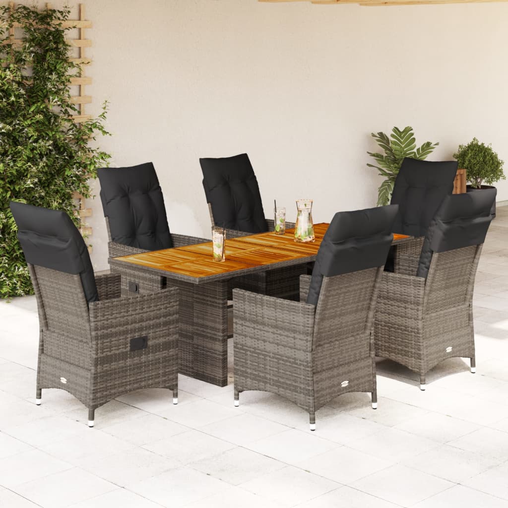vidaXL 7 Piece Garden Dining Set with Cushions Grey Poly Rattan
