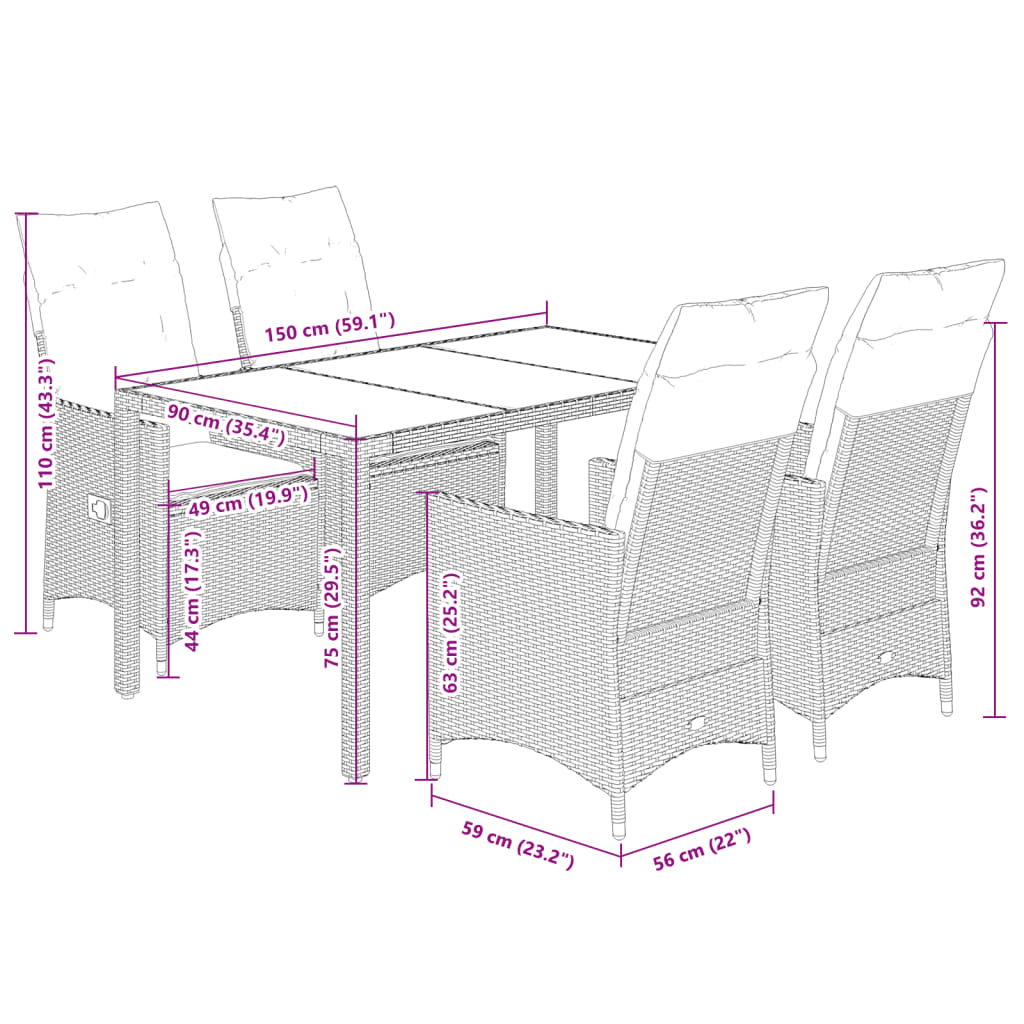 8721102484643_g_en_hd_5 vidaXL 5 Piece Garden Dining Set with Cushions Grey Poly Rattan - Image 7