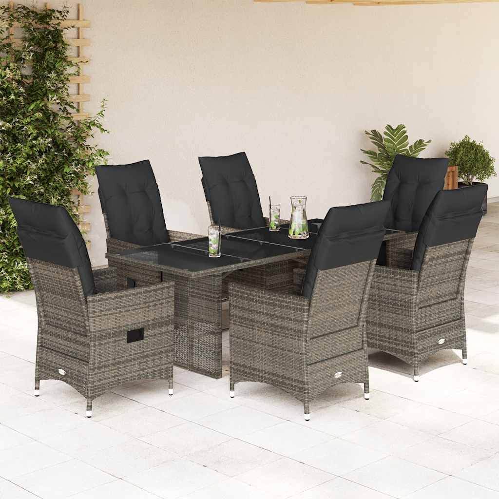 vidaXL 7 Piece Garden Dining Set with Cushions Grey Poly Rattan
