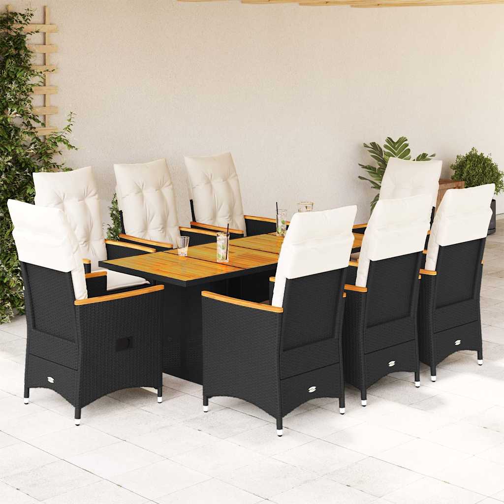 vidaXL 9 Piece Garden Dining Set with Cushions Black Poly Rattan
