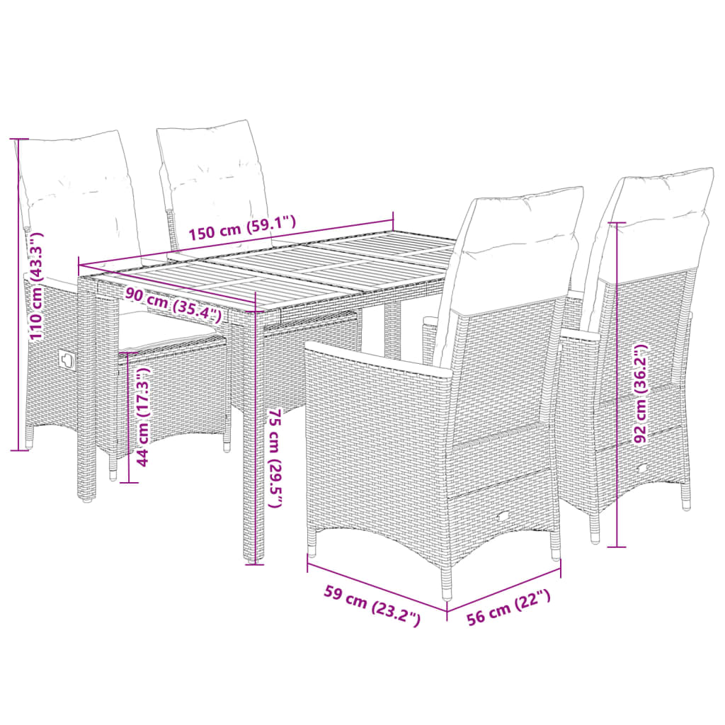 8721102485725_g_en_hd_5 vidaXL 5 Piece Garden Dining Set with Cushions Grey Poly Rattan - Image 7