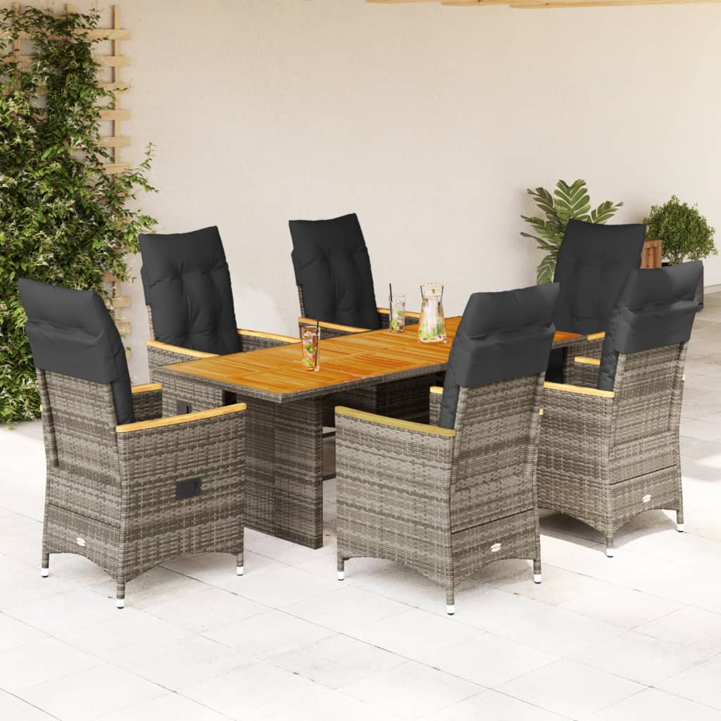 vidaXL 7 Piece Garden Dining Set with Cushions Grey Poly Rattan