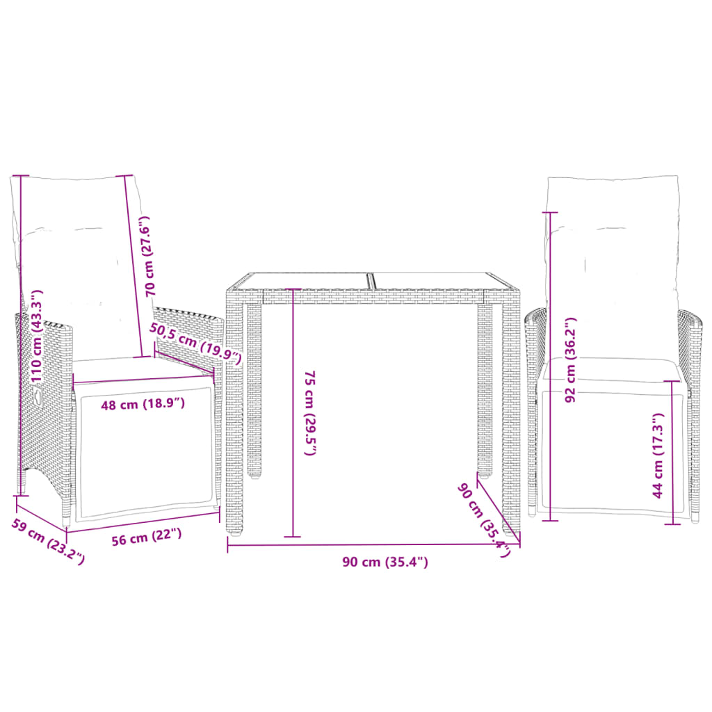 8721102485817_g_en_hd_5 vidaXL 3 Piece Bistro Set with Cushions Black Poly Rattan - Image 7