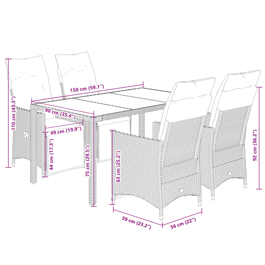 8721102485831_g_en_hd_5 vidaXL 5 Piece Garden Dining Set with Cushions Black Poly Rattan - Image 7