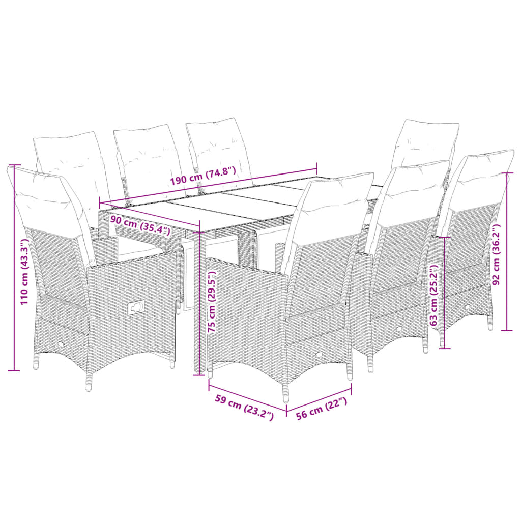 8721102486241_g_en_hd_5 vidaXL 9 Piece Garden Bistro Set with Cushions Grey Poly Rattan - Image 7